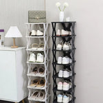 organisateur chaussures étagère moderne noir blanc structure plateaux rangement robuste anti poussière rechargeable