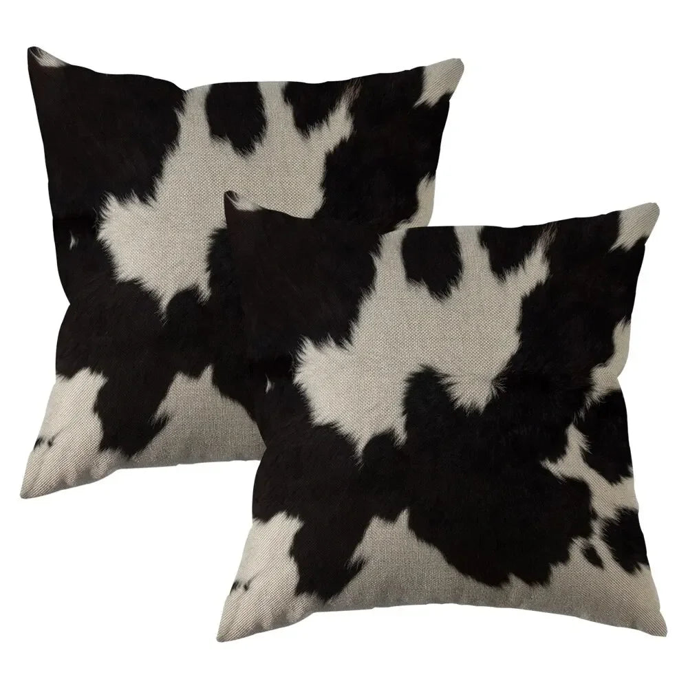 housses coussins carrés motif tacheté noir blanc rustique fixation 45x45cm 50x50cm