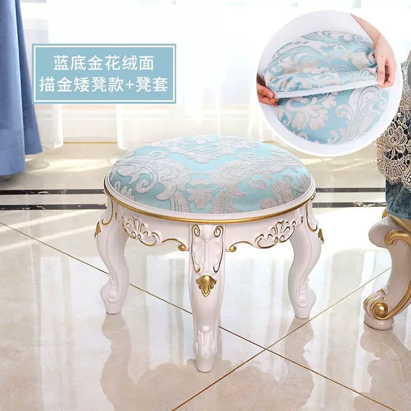 tabouret sculpté cuir tissu brodé classique baroque élégant maison salon chambre