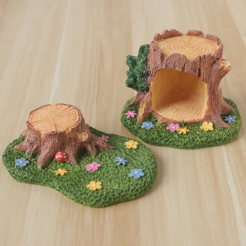 décoration maison miniature arbre tronqué herbe verte fleurs colorées figurine noël transparente