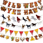 guirlande décorative thème western cowboys chevaux cactus bandanas happy birthday multicolore