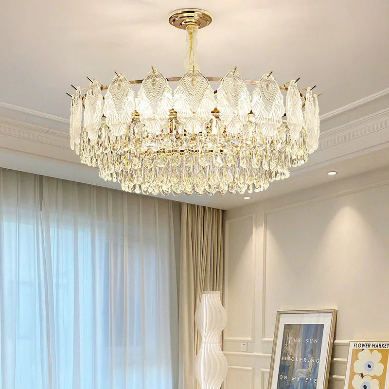lustre doré cristal suspension salon chambre classique led 80cm adjustable