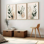 tableaux abstraits bohèmes feuilles vertes moderne minimaliste sans cadre vert beige marron doré blanc