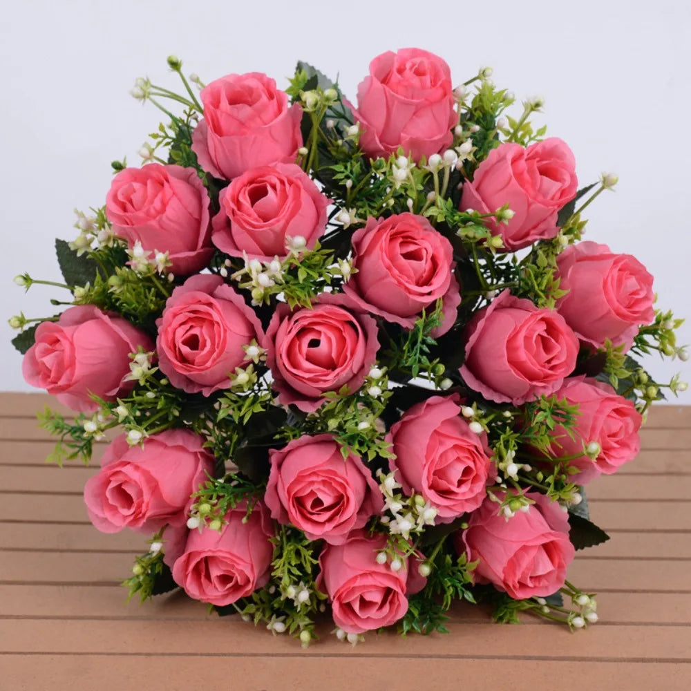 bouquet roses artificielles rouge orange bleu clair rose blanches intérieur décoration romantique classique anniversaire