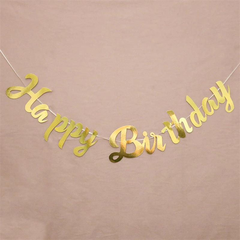 guirlande lettres happy birthday bleu rose doré cursive brillante anniversaire décoration papier foldable