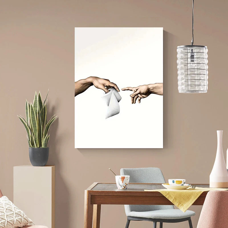 toile d'art main humaine moderne blanc beige gris sans cadre