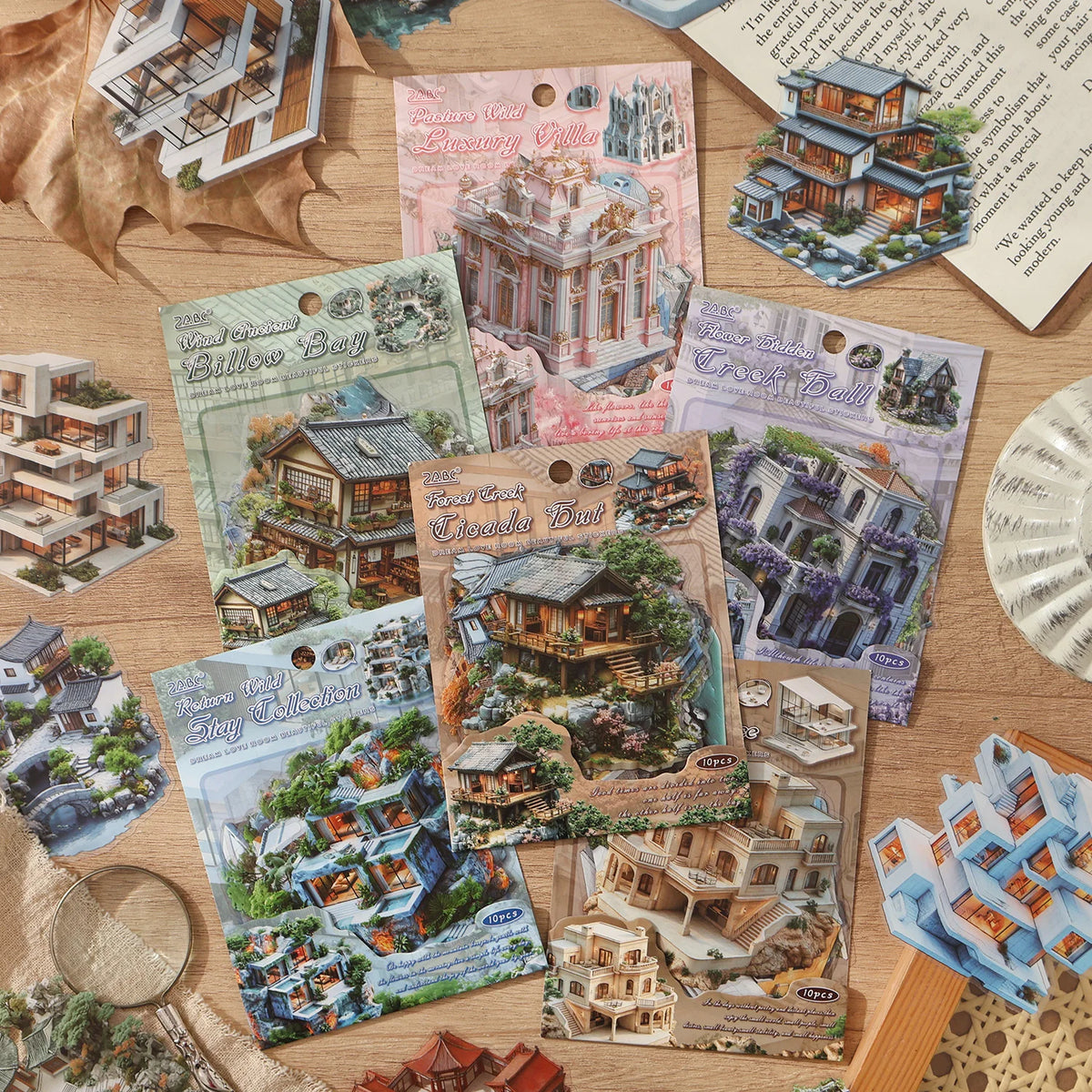 autocollants deco maison miniatures paysages scrapbooking etiquettes journal artisanal details architectural jardins voiles instructions