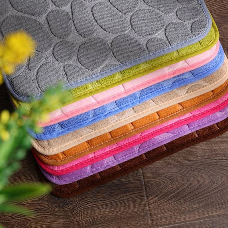 tapis bain doux motifs galets gris rose violet moderne 60cm 40cm