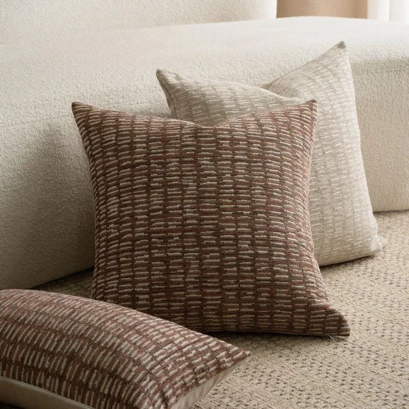 housse coussin géométrique moderne beige marron morroco polyester carré décoration maison canapé chaise voiture
