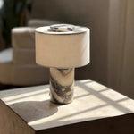 lampe table moderne marbrée rechargeable abat jour textile éclairage tactile variante intensité