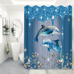 rideau douche polyester dauphins diamants océan bleu moderne washable machine wash