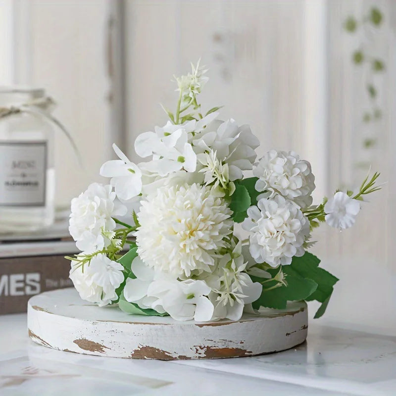 bouquets fleurs artificielles bleu rose blanc vases texturés motifs floraux rustique champêtreintérieur decoration