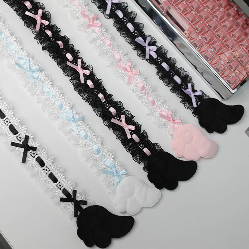 cache écran dentelle adhésif blanc noir rose bleu décoration mignonne oreilles noeuds