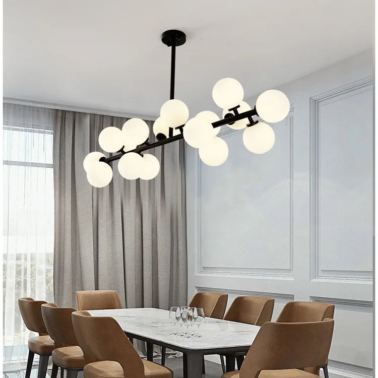 suspension moderne boules translucides blanc doré noir led restaurant salon bar