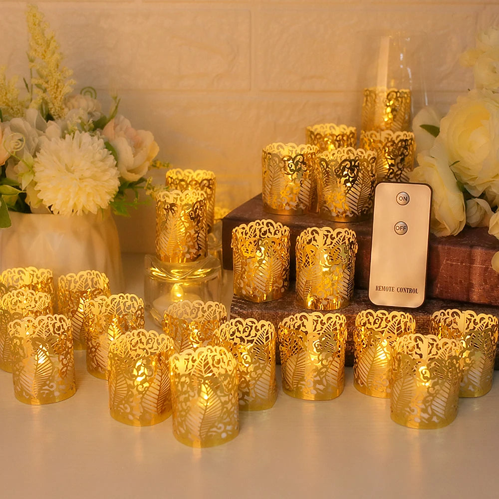 bougies led sans flamme décoration mariage élégantes motifs floraux blanc doré adhésives festivals fêtes