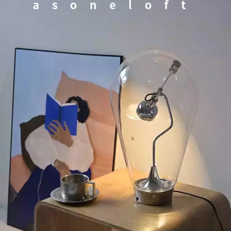 lampe table moderne transparente interrupteur métal chromé minimaliste led vintage