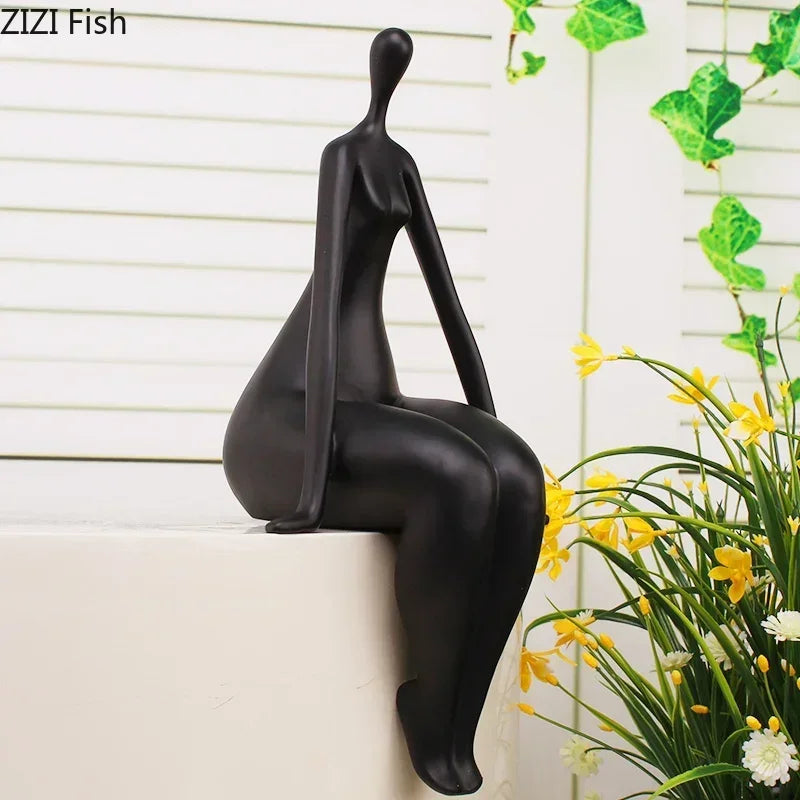 sculpture abstraite résine noire blanche rouge moderne minimaliste decoration art ornement finition autre
