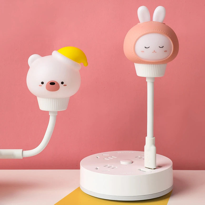 veilleuses nuit animées ours lapin télécommande usb blanc rose moderne enfants chambre