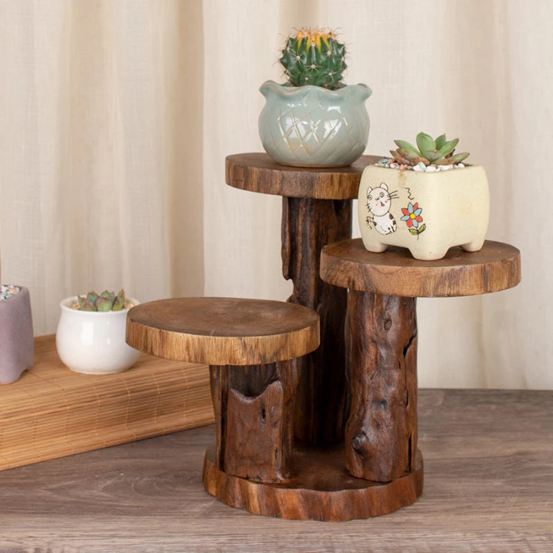 support plantes marron clair bois brut rustique salon trois niveaux sans pliage imperméable