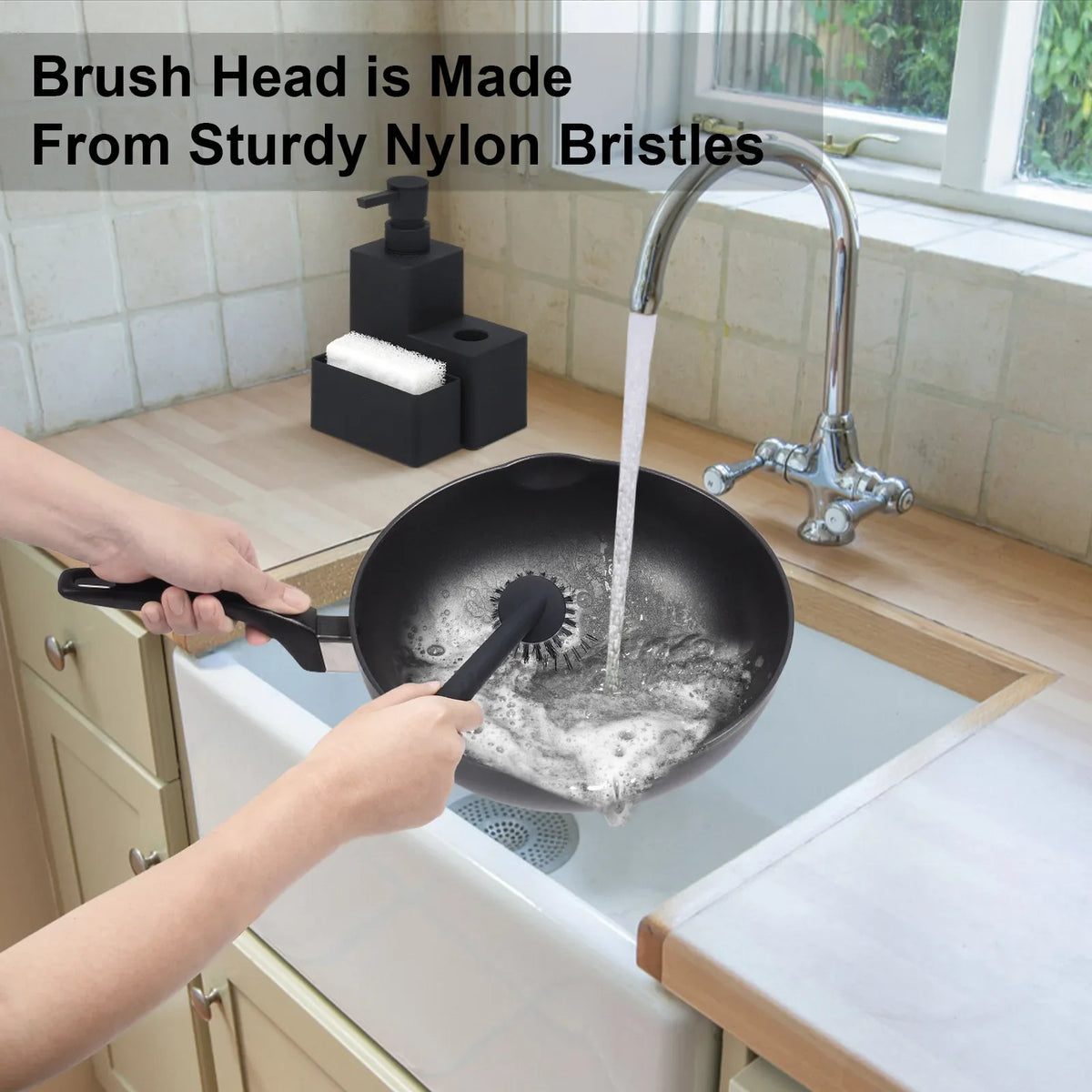 distributeur savon brosse vaisselle gant nettoyage noir mat modernes cuisine ustensiles organisation multifonctionnels