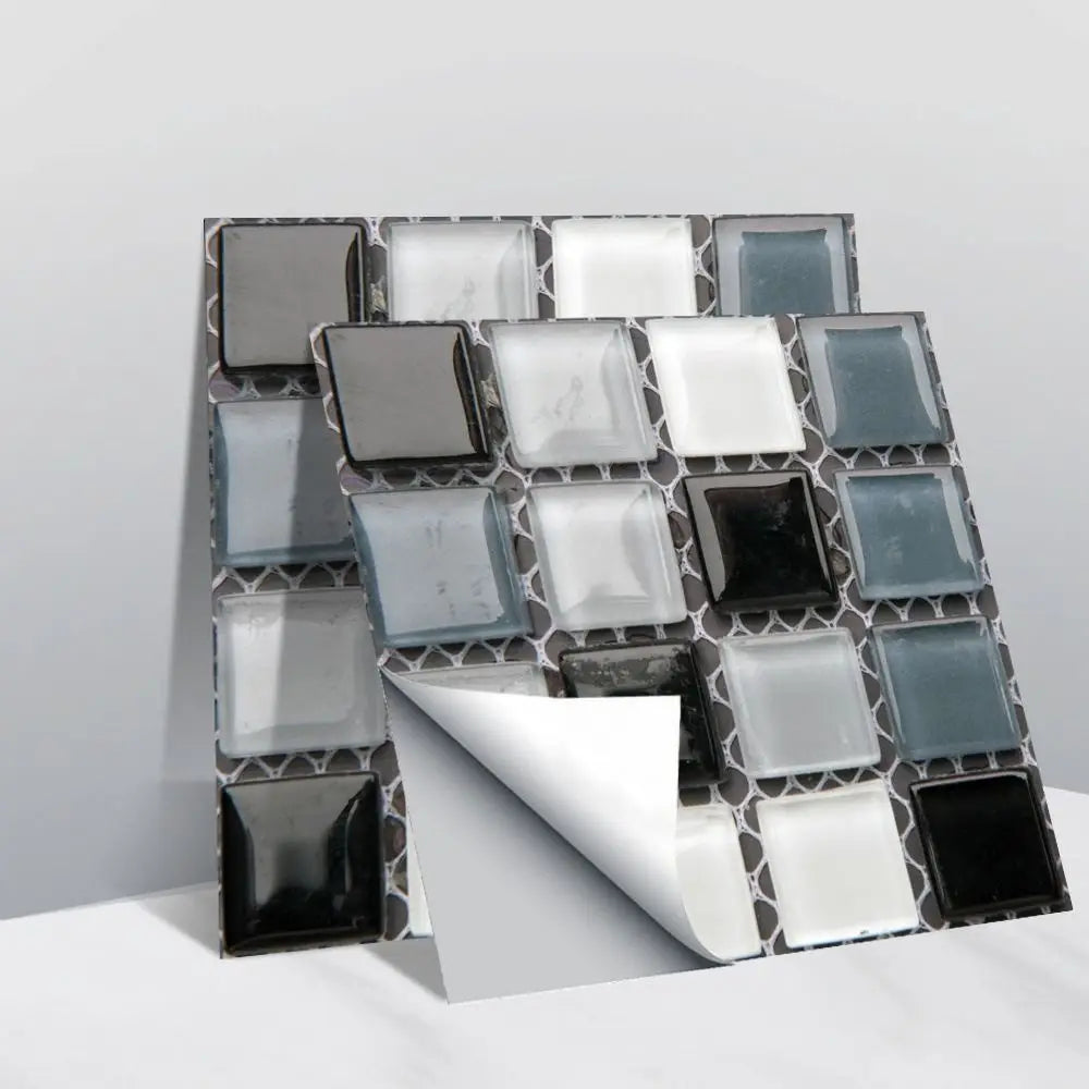 carreaux muraux pvc adhésifs moderne noirs gris blancs brillants 30 pièces décoration intérieure cuisine