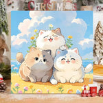 tableau illustration cartoon chats mignons couleur bleu blanc décoration murale enfants chambre enfant animé