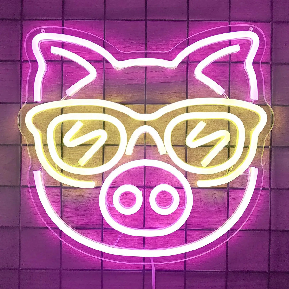 lampe néon cochon lunettes violet blanc jaune moderne intérieur extérieur led enfant chambre deco