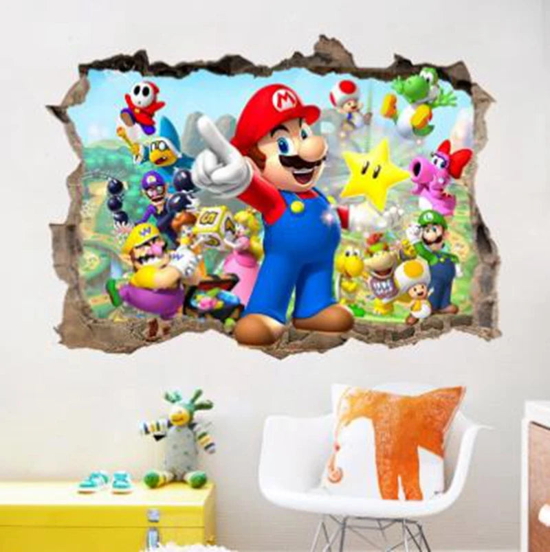 stickers muraux 3d super mario personnages cartoon bleu rouge vert jaune