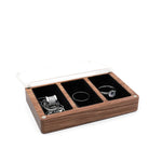 boîte bijoux bois foncé tissu intérieur moderne clips anneaux boucles d'oreilles colliers cadeau présentation