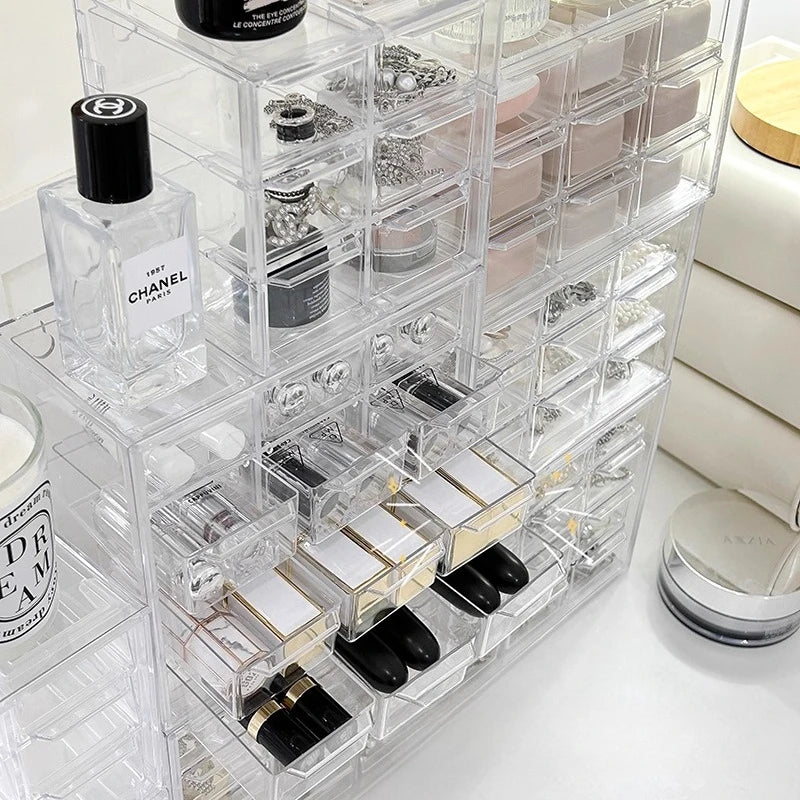 boîte rangement bijoux transparent moderne minimaliste empilable grilles acrylique respectueux environnement multiple utilisations