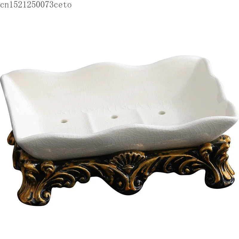 support savon céramique blanc doré ornements classique baroque pièce pied sculpté