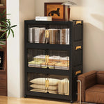 meuble rangement noir grille transparente moderne roulettes pliable grande capacité