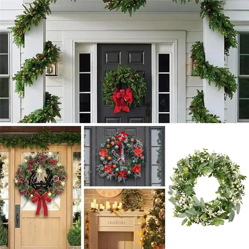 couronne noël vertes feuilles blanches rouges traditionnelle intérieure ornement porte cadeau pendaison crémaillère