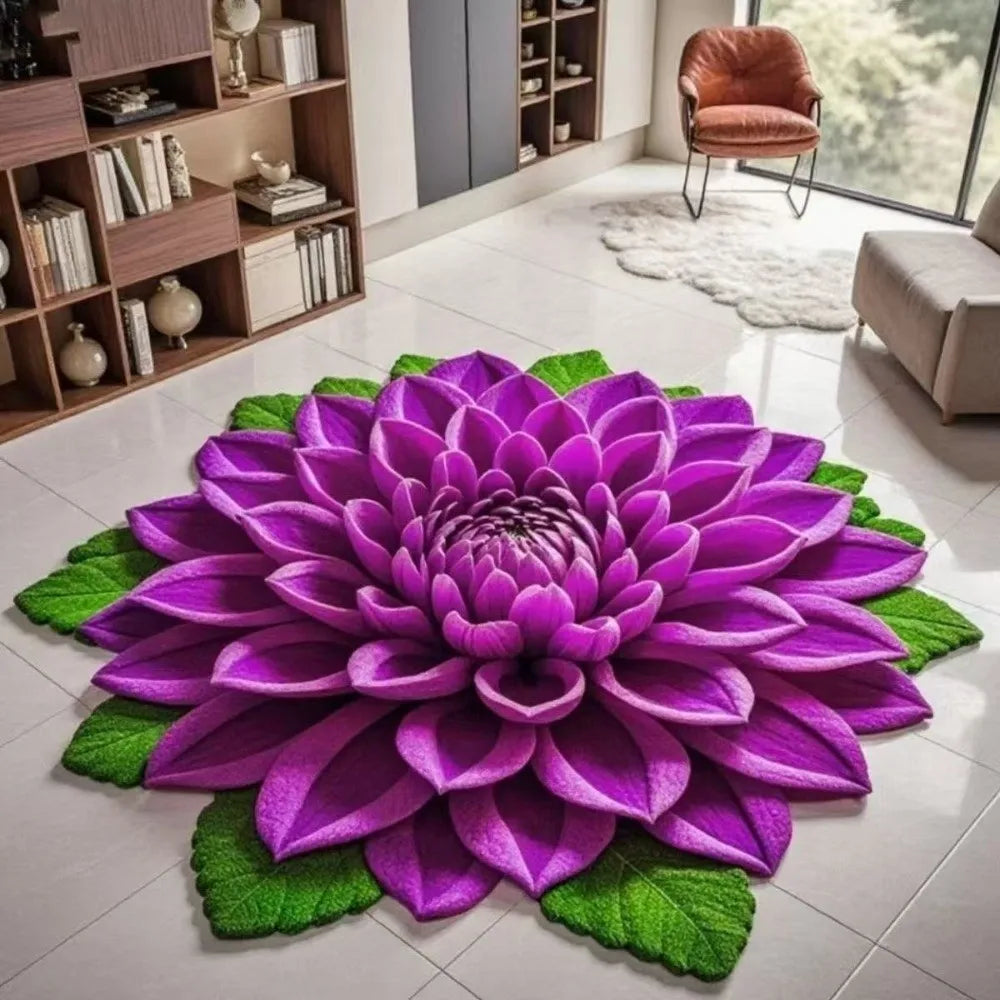 tapis fleurs roses daim antidérapant moderne bleu violet jaune chambre