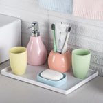 ensemble accessoires salle bain porcelaine moderne distributeur savon gobelet porte brosse dents