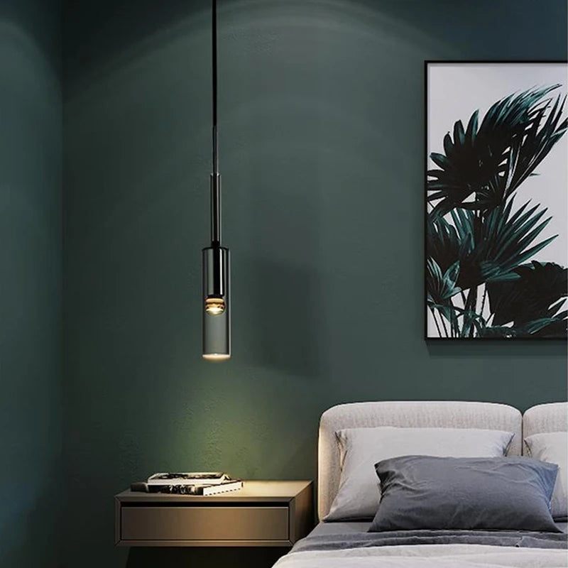 luminaire suspendu moderne minimaliste noir gris verre transparent chambre salon