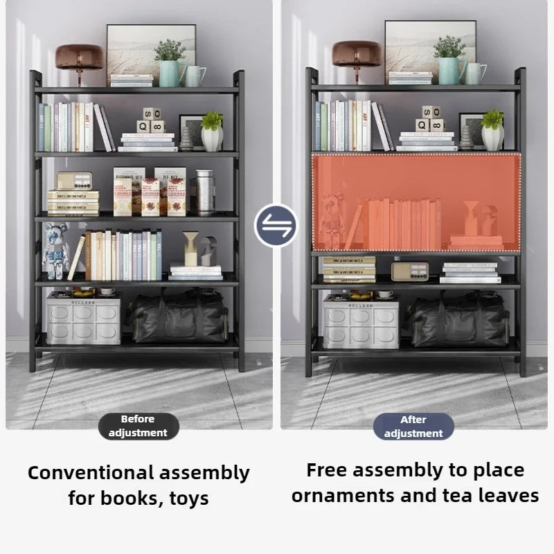 étagère rangement noire multifonctionnelle moderne acier inoxydable bambou réutilisable livres plantes