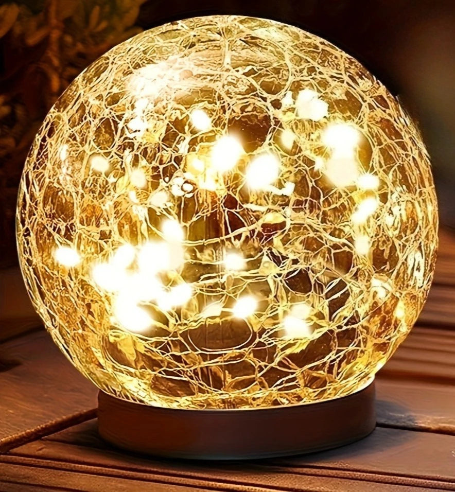 boule lumineuse solaire verre craquelé transparente jaune doré moderne extérieure 20 led ip65