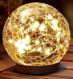 boule lumineuse solaire verre craquelé transparente jaune doré moderne extérieure 20 led ip65
