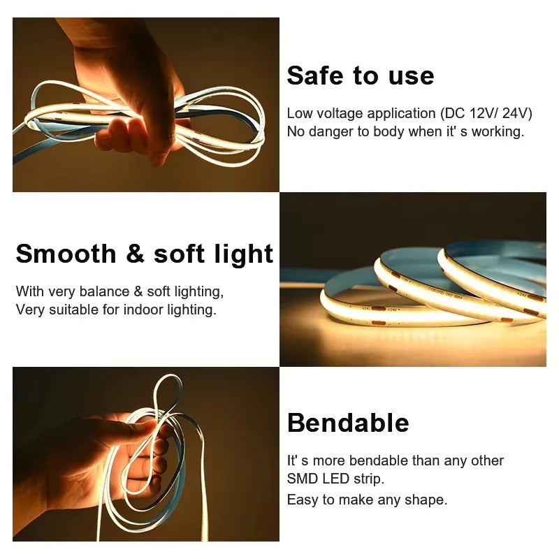 ruban led cob blanc 320 leds 5m 10m 3000k 4000k 6500k moderne