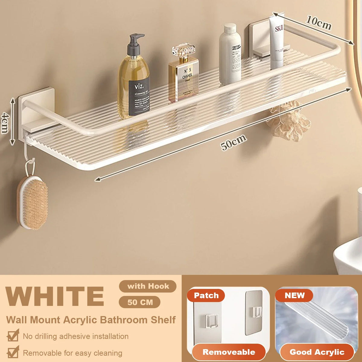 étagères salle bain blanc modernes adhésives rangement produits toilette serviettes brosse dents aluminium acrylic