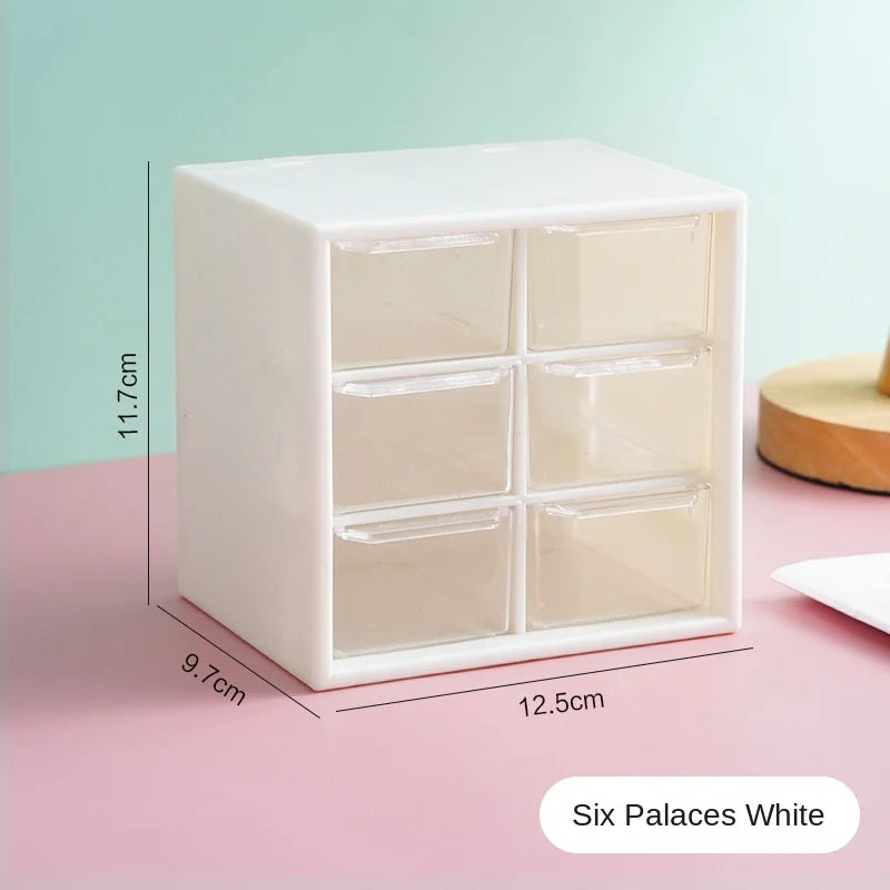 boîte rangement transparente moderne compartiments blanc rose tiroirs papeterie bijoux cosmétiques étudiants