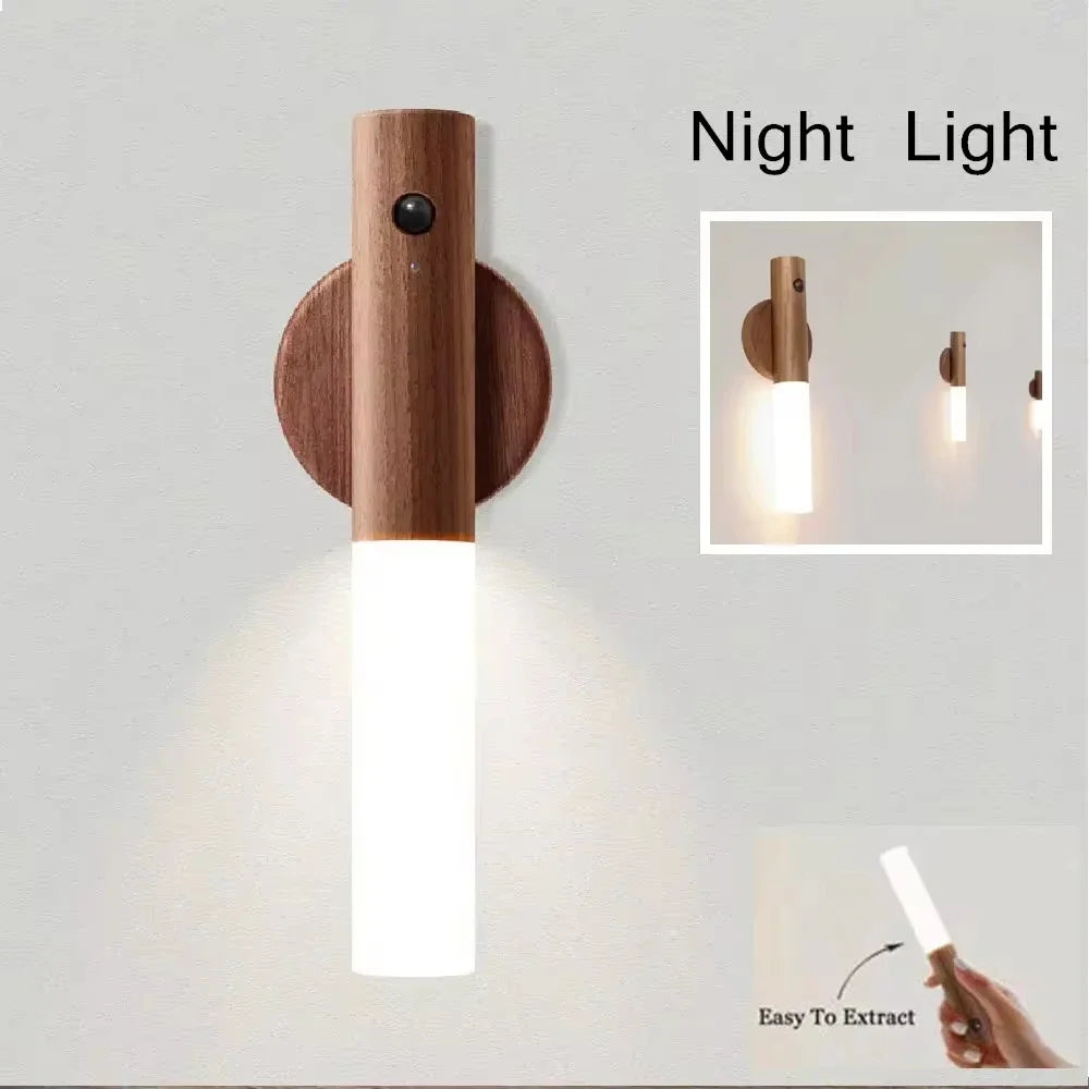 lampe nuit aimantée murale rechargeable texture bois moderne minimaliste blanc