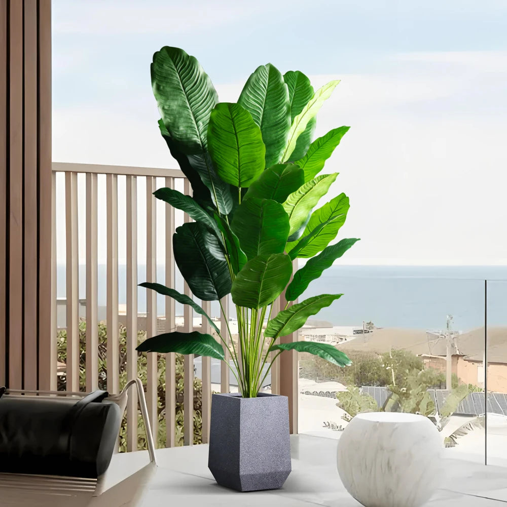 plantes artificielles arbres tropicaux feuilles bananier decoration exterieur vert plastique grandes feuilles