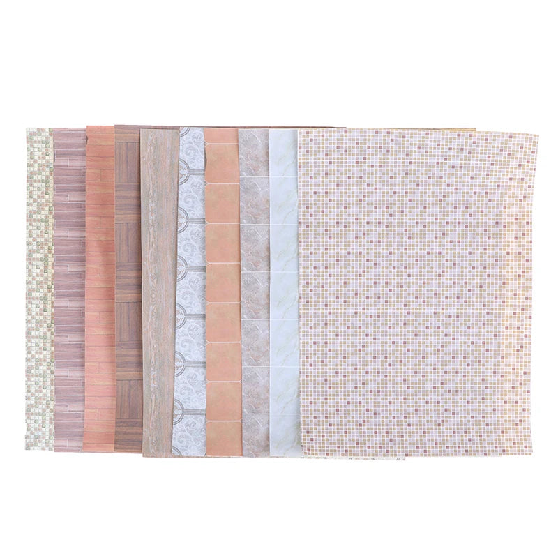 papier peint imitation bois carreaux céramique motifs géométriques floraux chambre maison poupées