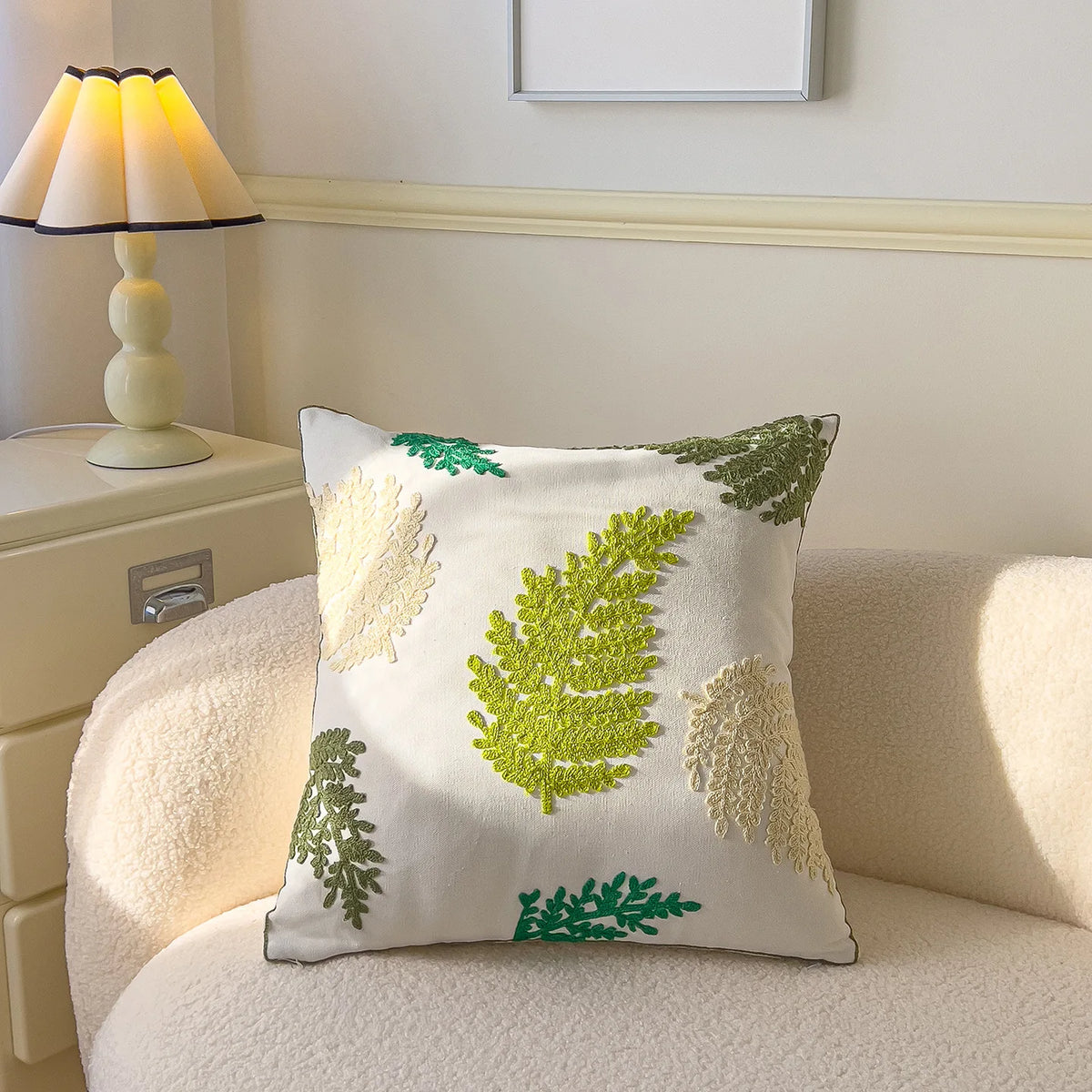 taie d'oreiller carrée fleur motif moderne polyester coton 45x45cm blanc