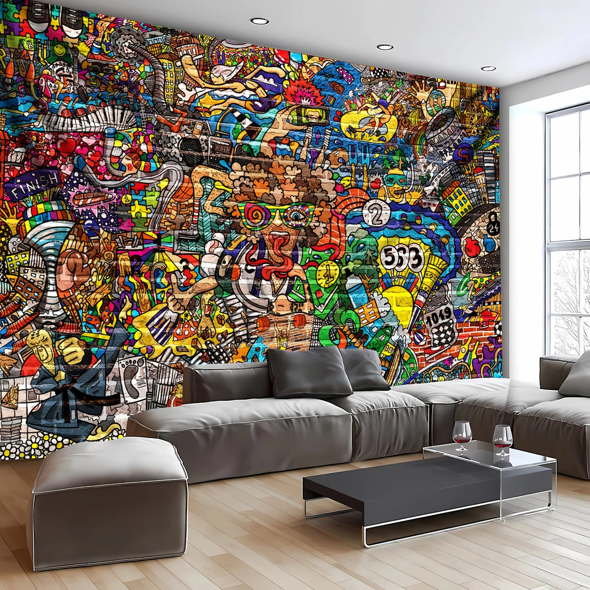tapisserie murale moderne abstraite pop art graphique multicolore décoration intérieure bohème salon chambre