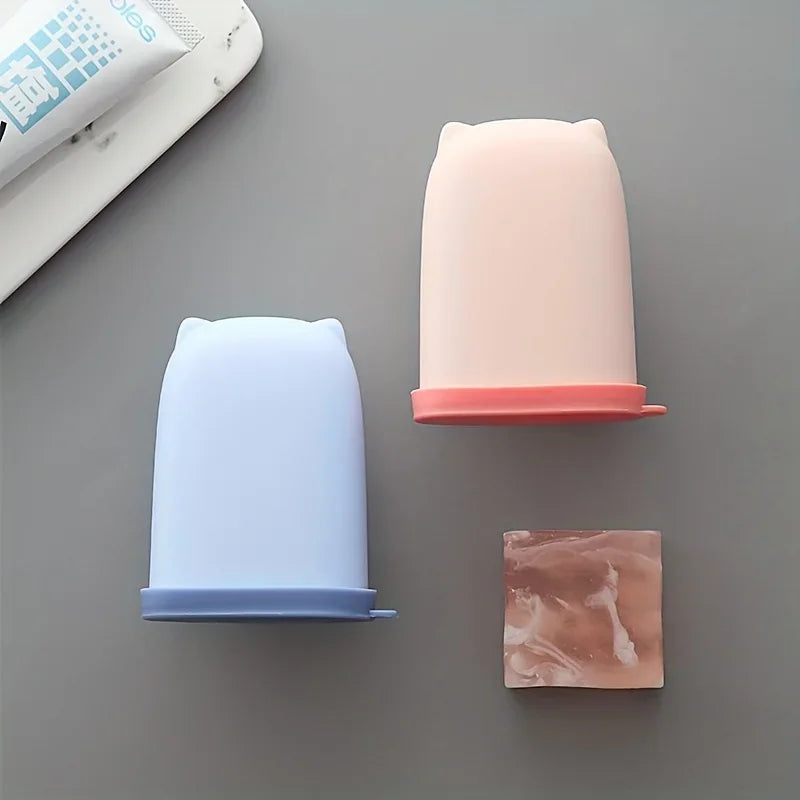 pot savon silicone bleu rose blanc moderne minimaliste adhésif couvercle