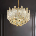 lustre cristal transparent doré feuilles pendeloques classique chambre salon