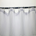 rideau douche blanc texture points moderne anneaux métalliques polyester opacité chambre salle bain